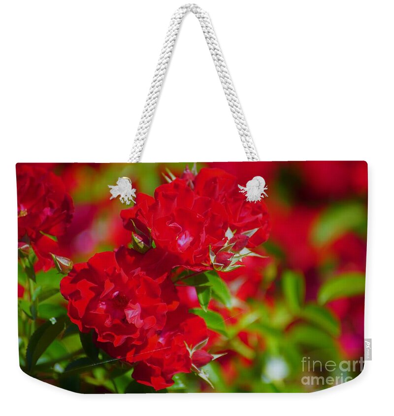 Red Weekender Tote Bag featuring the photograph Red Roses by Merle Grenz