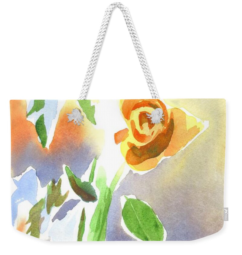 Red Roses With Holly In A Vase Weekender Tote Bag featuring the painting Red Roses with Holly in a Vase by Kip DeVore