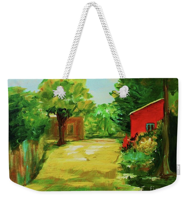 Landscape Weekender Tote Bag featuring the painting Red Shed by Julie Lueders 