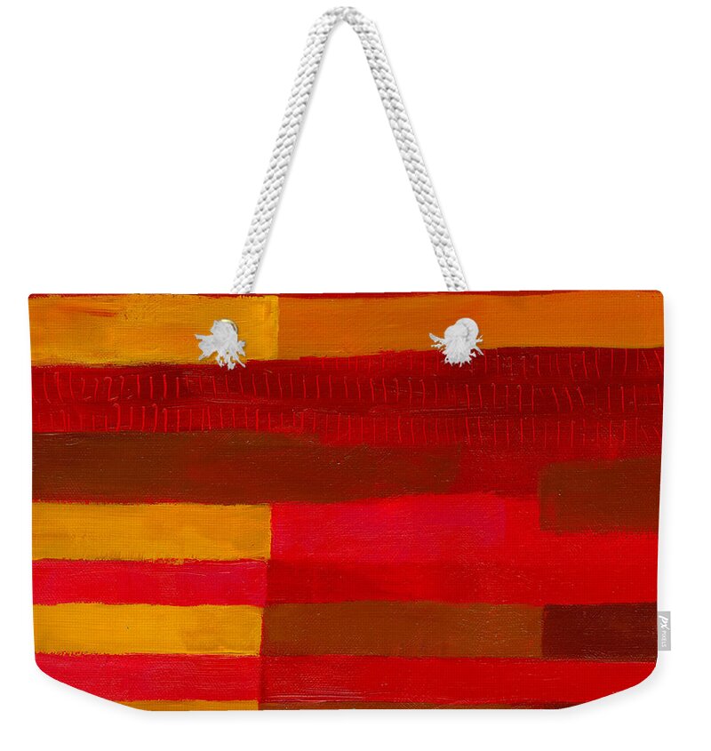 Abstract Art Weekender Tote Bag featuring the painting Red Stripes 1 by Jane Davies