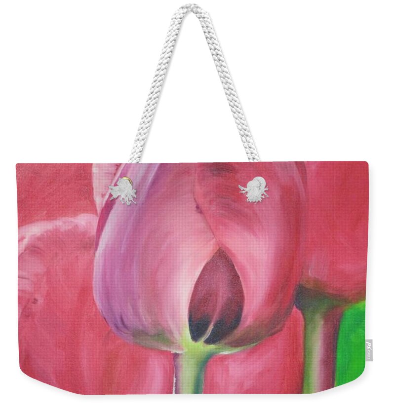 Flower Weekender Tote Bag featuring the painting Red Tulips by Teresa Smith