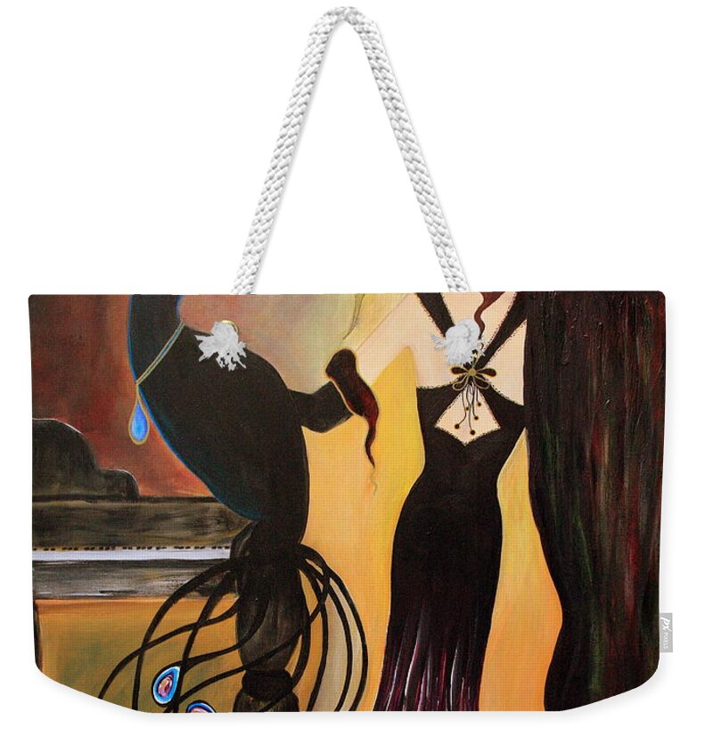 Red Weekender Tote Bag featuring the painting Red Velvet at The Ritz by Jolanta Anna Karolska
