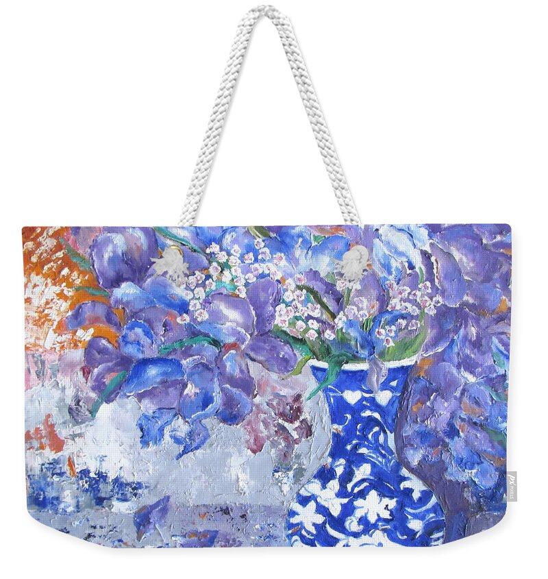 Floral Weekender Tote Bag featuring the painting Red, White and Blue by Lisa Boyd