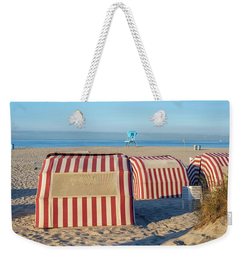 Beach Weekender Tote Bag featuring the photograph Red White and Sandy by Joseph S Giacalone