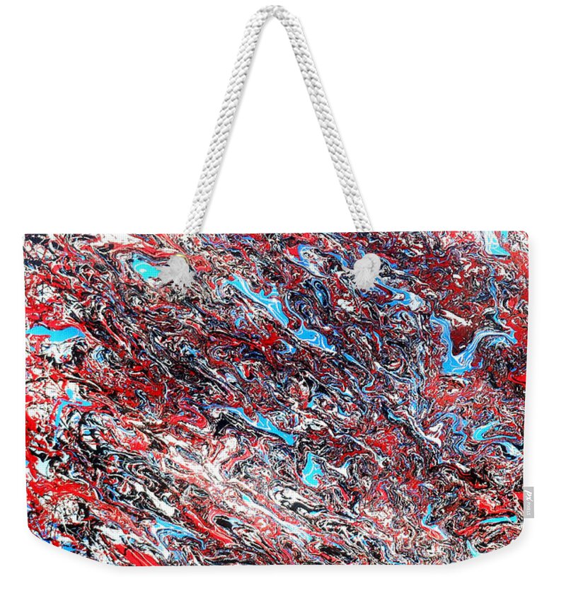 Drip Abstract Weekender Tote Bag featuring the painting Red White Blue and Black Drip Abstract by Genevieve Esson