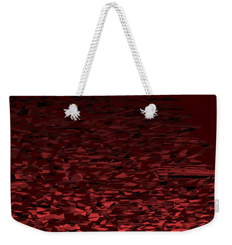 Rithmart Red Abstract Pink Shapes Dark Orange Blush Cherry Cardinal Mountain Rocks Rough Sky Weekender Tote Bag featuring the digital art Red.109 by Gareth Lewis