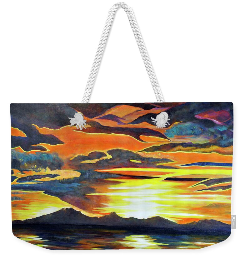 Sunset Weekender Tote Bag featuring the painting Redemption by Dottie Branch