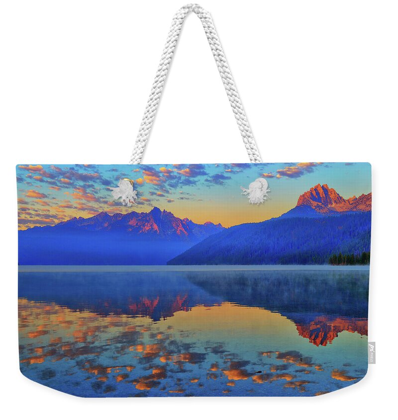 Redfish Lake Weekender Tote Bag featuring the photograph Redfish Lake Morning Reflections by Greg Norrell