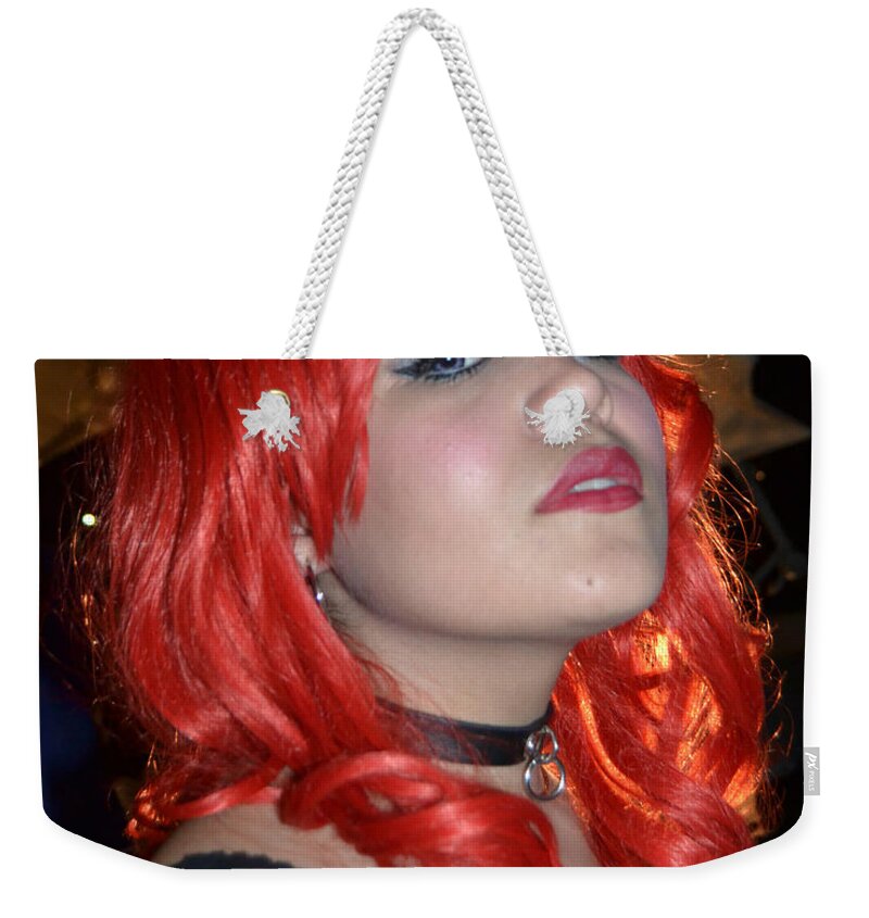 Female Weekender Tote Bag featuring the photograph Redhead Model AG Five by Heather Kirk