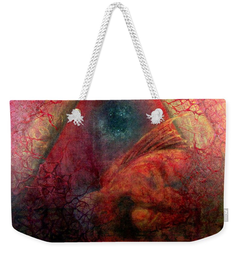 Dreamscape Weekender Tote Bag featuring the painting Red Stargate by Ashley Kujan