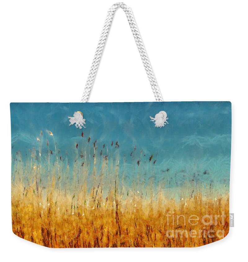Landscape Weekender Tote Bag featuring the painting Reeds Lake Landscape Painting by Dimitar Hristov