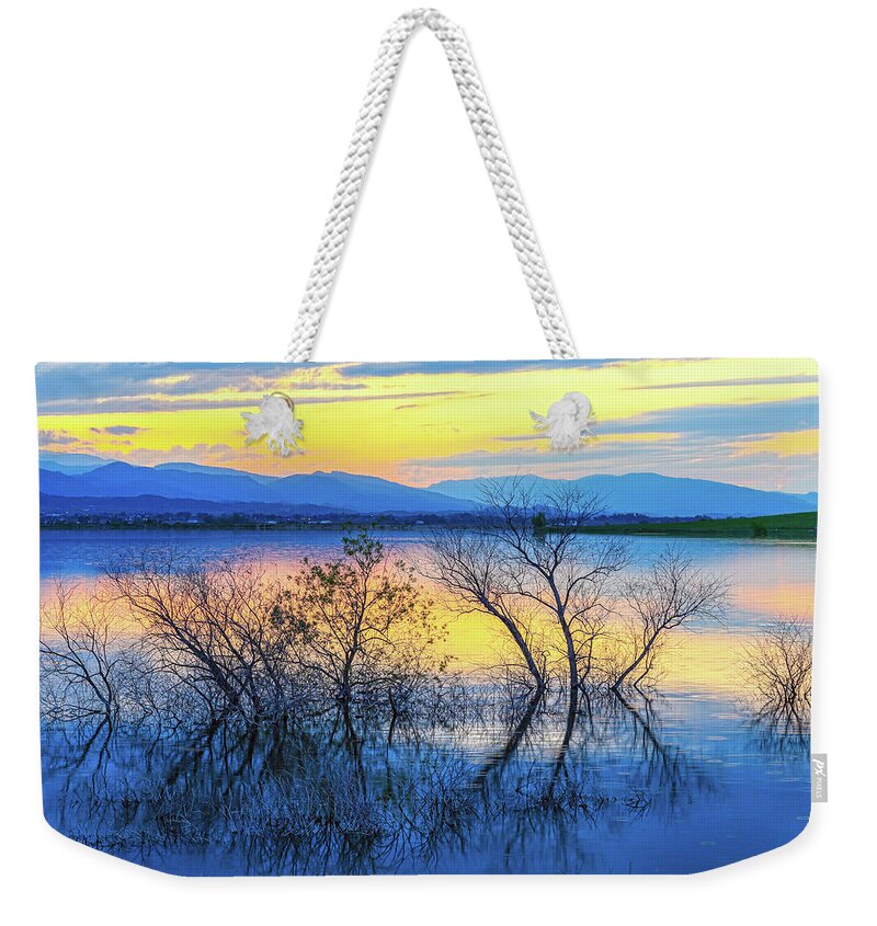 Trees Weekender Tote Bag featuring the photograph Reflecting at Sunset by James BO Insogna