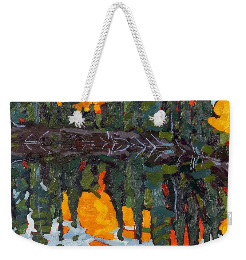 1842 Weekender Tote Bag featuring the painting Reflecting Canoe Lake by Phil Chadwick