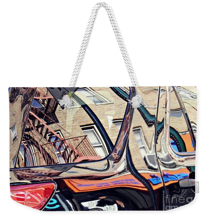 Reflection Weekender Tote Bag featuring the photograph Reflection on a Parked Car 18 by Sarah Loft