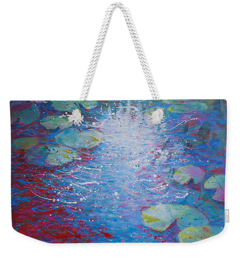  Weekender Tote Bag featuring the painting Reflection Pond with Liles by Jyotika Shroff