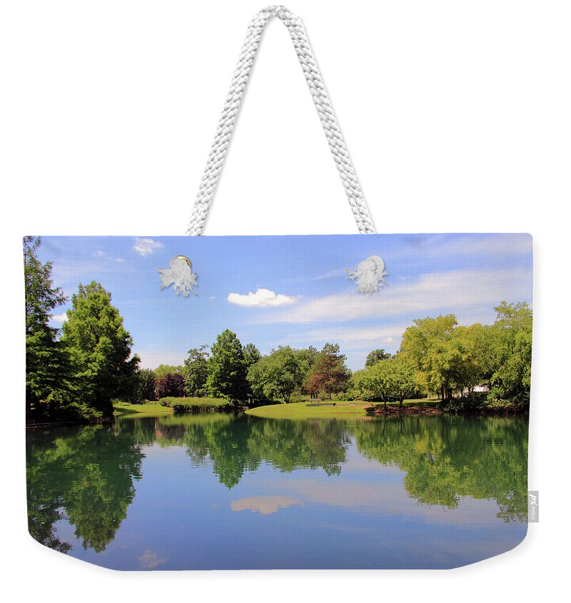 Pond Weekender Tote Bag featuring the photograph Reflections in a Pond by Angela Murdock