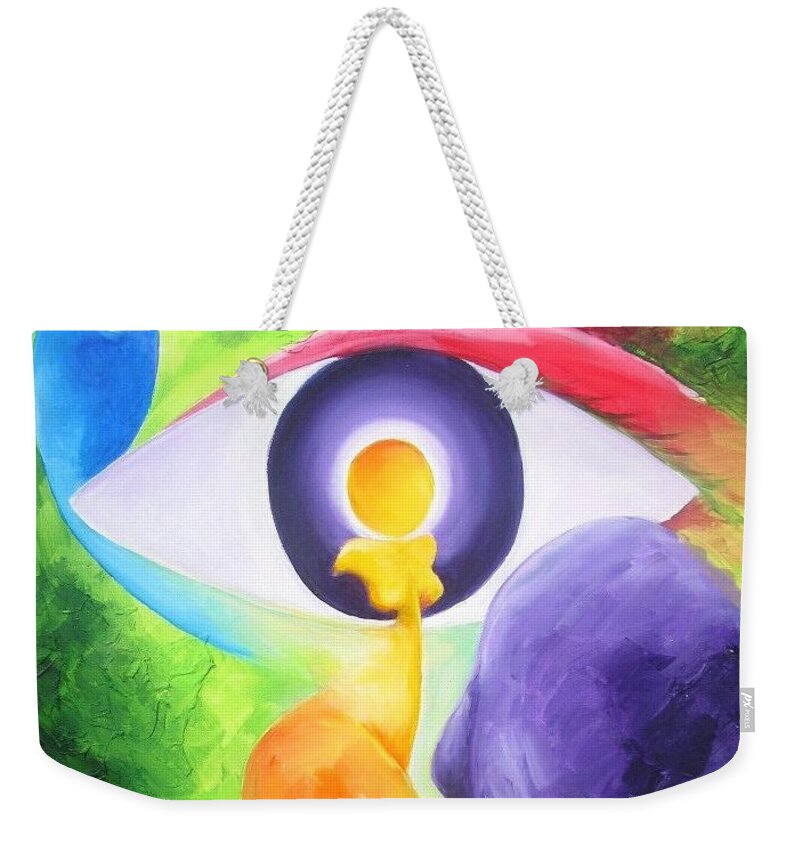 Woman Weekender Tote Bag featuring the painting Reflections of Me by Jennifer Hannigan-Green