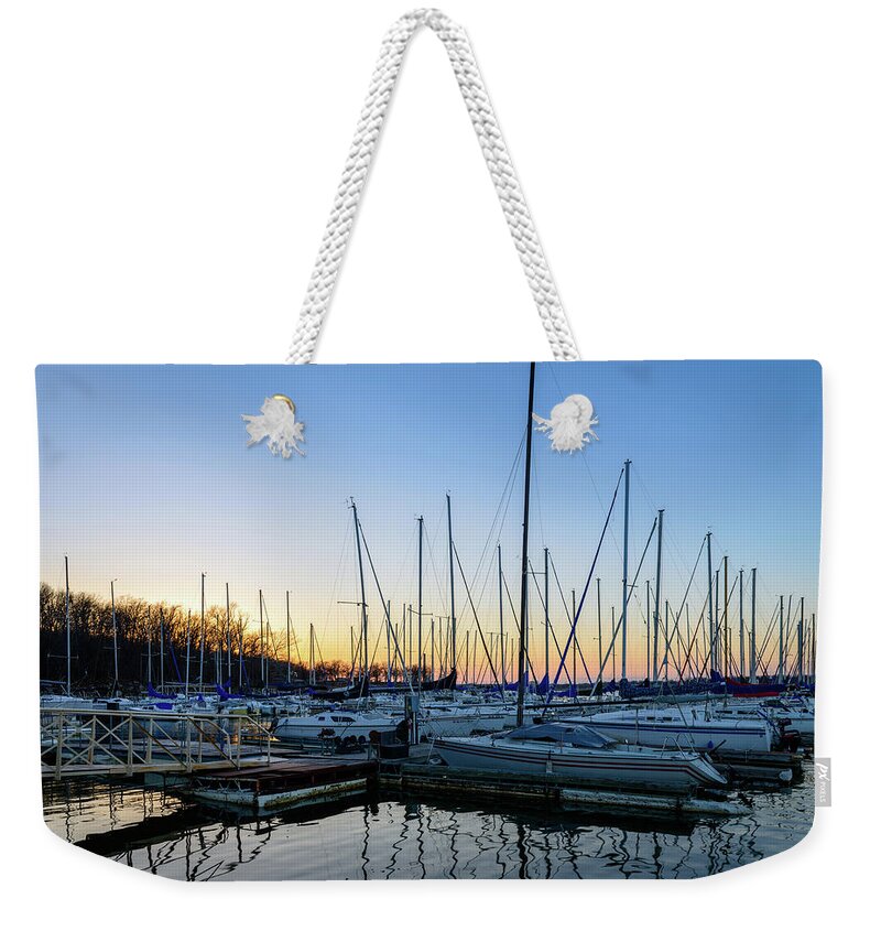 Lake Weekender Tote Bag featuring the photograph Reflections of Redbud by Michael Scott