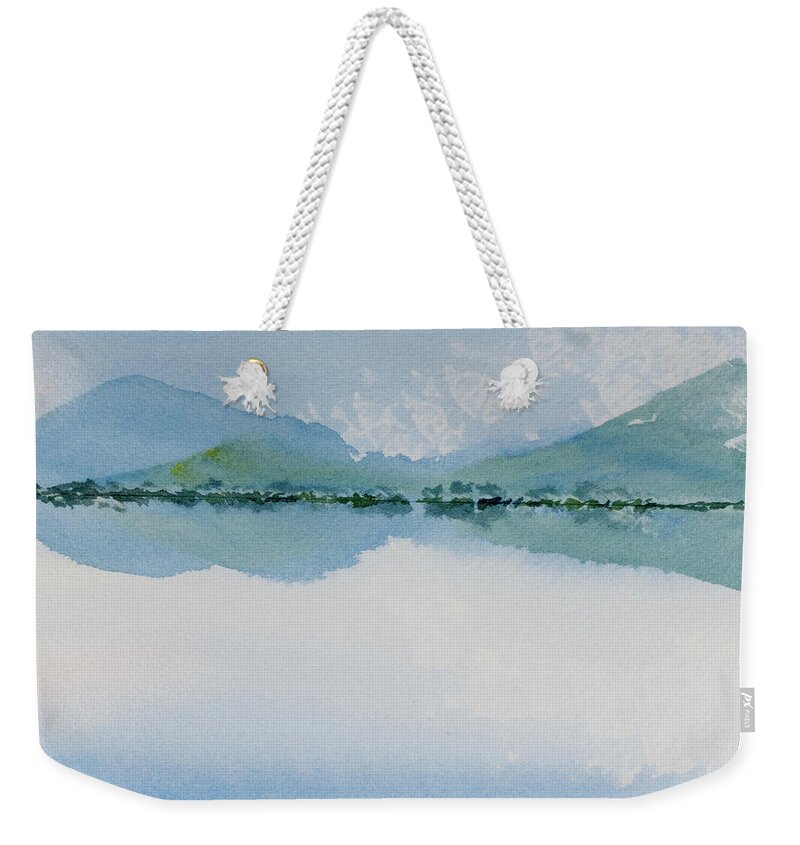 Australia Weekender Tote Bag featuring the painting Reflections of the skies and mountains surrounding Bathurst Harbour by Dorothy Darden