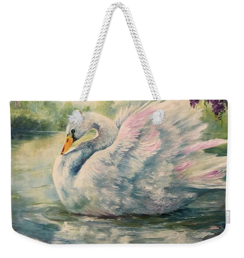Swan Weekender Tote Bag featuring the painting Regal Swan by ML McCormick