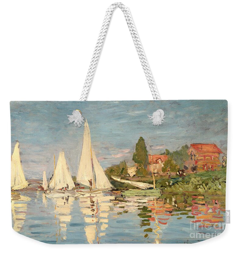 Regatta Weekender Tote Bag featuring the painting Regatta at Argenteuil by Claude Monet