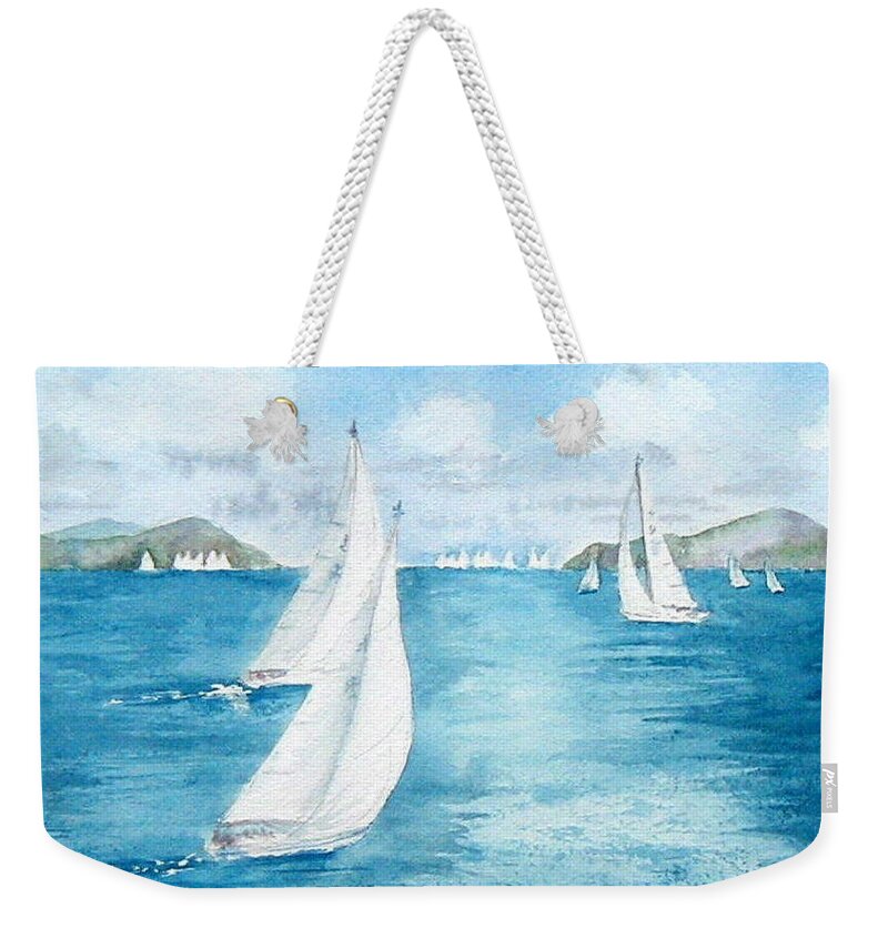  Yachts Weekender Tote Bag featuring the painting Regatta Time by Diane Kirk