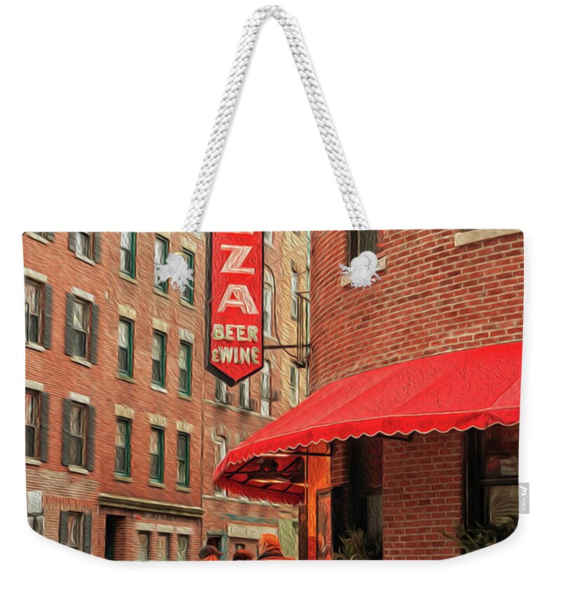 Elizabeth Dow Weekender Tote Bag featuring the photograph Regina Pizza It's Worth the Wait by Elizabeth Dow