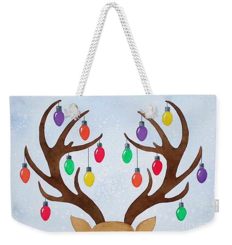Reindeer Weekender Tote Bag featuring the painting Reindeer Jingle by Deborah Ronglien