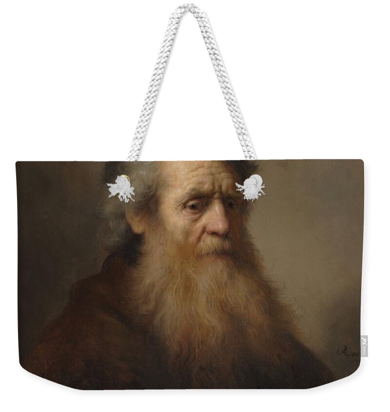 Rembrandt Bearded Old Man Weekender Tote Bag featuring the painting Rembrandt Bearded old man by MotionAge Designs