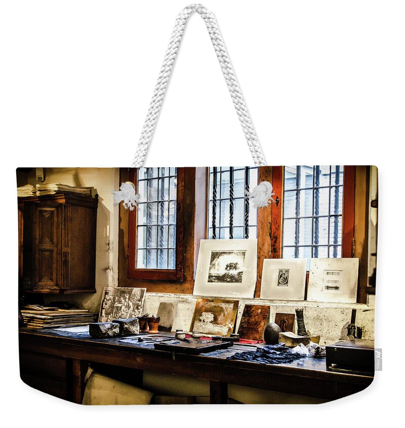 Amsterdam Weekender Tote Bag featuring the photograph Rembrandt's former graphic workshop. by RicardMN Photography