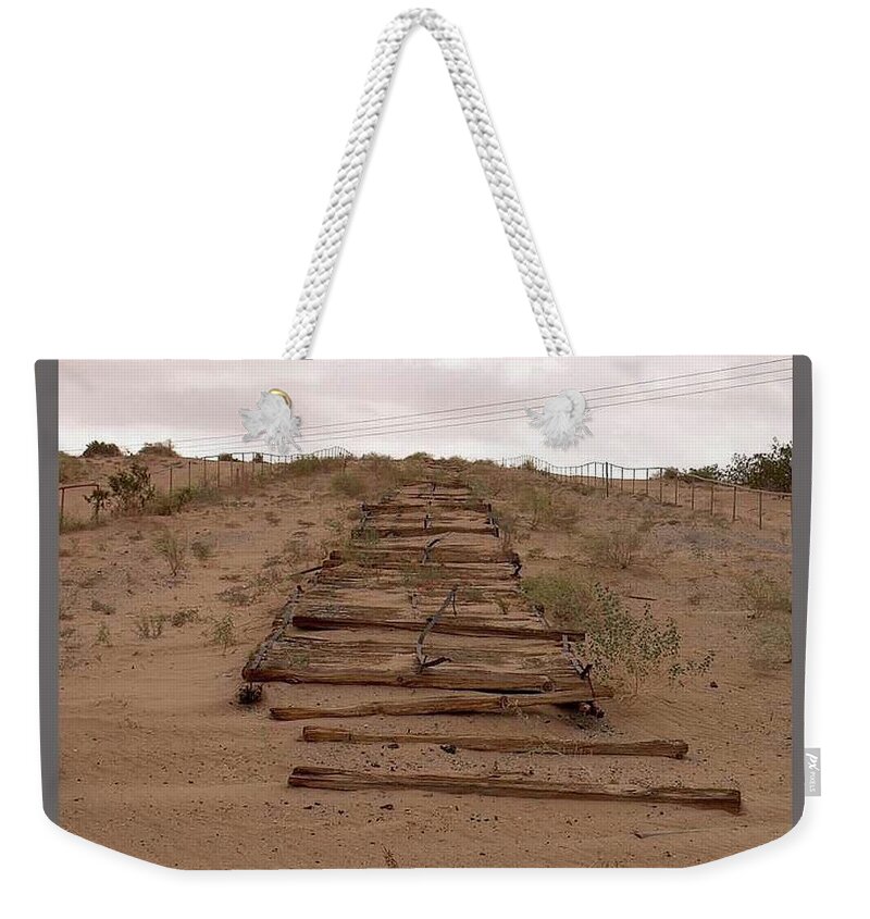Remnants Of Old Plank Road Algodones Dunes Photo By Perdelsky Number Seven Imperial County California 2007 Weekender Tote Bag featuring the photograph Remnants of Old Plank Road Algodones Dunes photo by Perdelsky number seven Imperial County CA 2007 by David Lee Guss