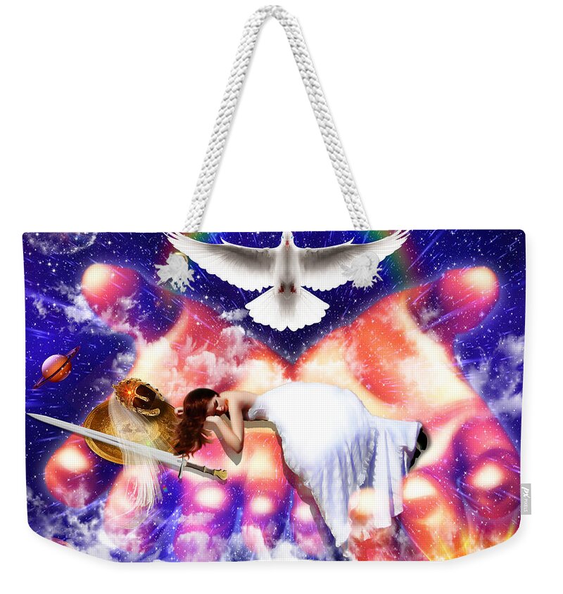 Warrior Bride Weekender Tote Bag featuring the digital art Rest in the Lord by Dolores Develde