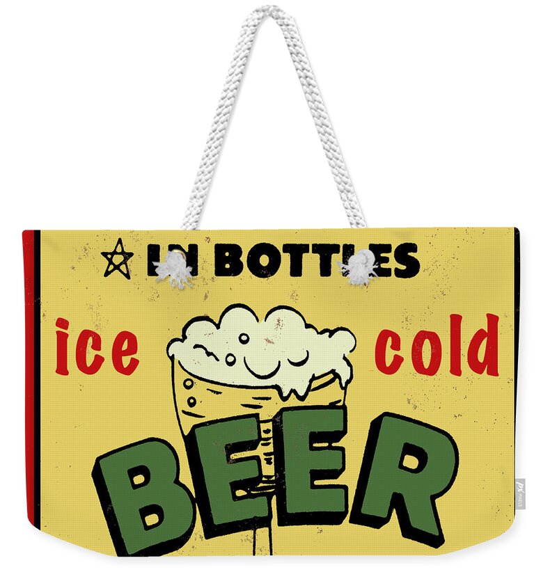 Jean Plout Weekender Tote Bag featuring the painting Retro Beer Sign-JP2929 by Jean Plout