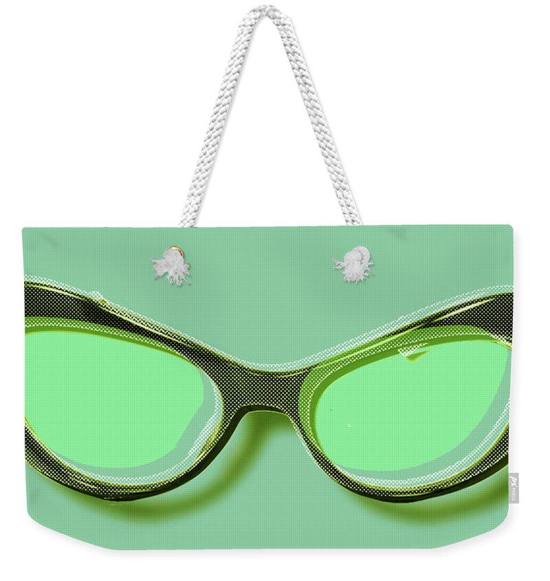 Glasses Weekender Tote Bag featuring the painting Retro Glasses Funky Pop Mint Green by Tony Rubino