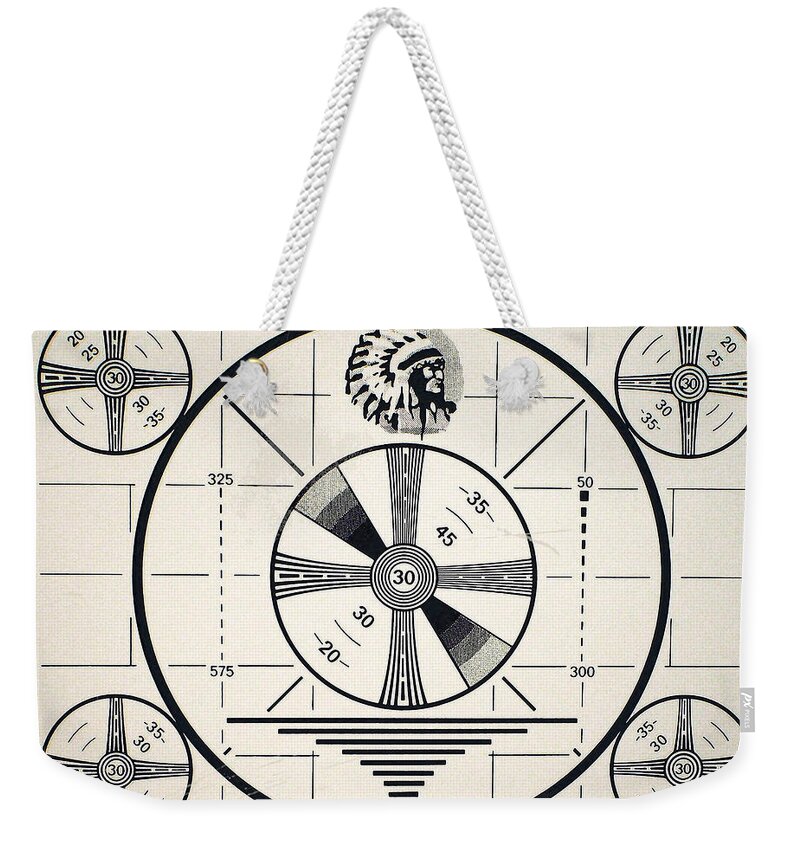 Retro Weekender Tote Bag featuring the digital art Retro TV Monoscope Test Pattern geekery by Tina Lavoie