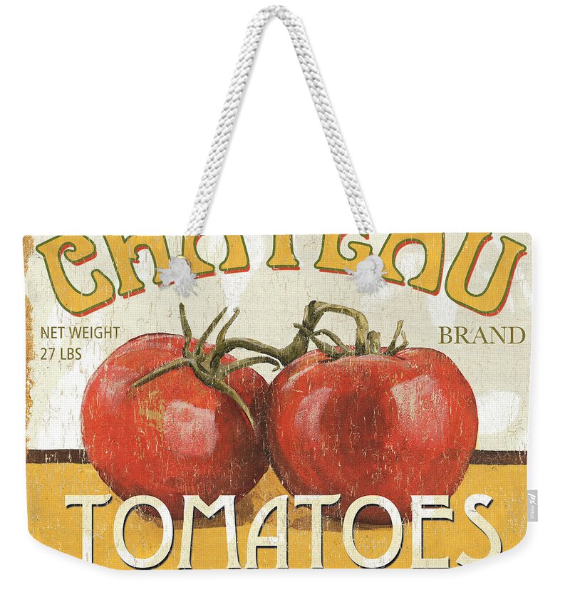 Food Weekender Tote Bag featuring the painting Retro Veggie Labels 4 by Debbie DeWitt