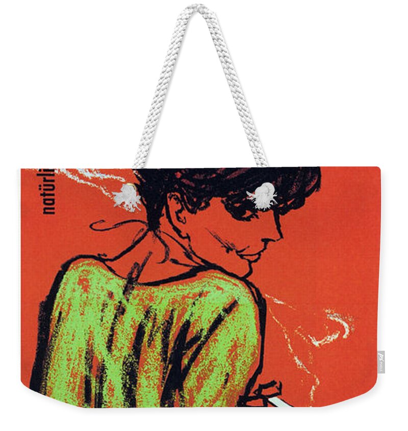 Reval Weekender Tote Bag featuring the mixed media Reval Cigaretten Naturrein - Vintage Tobacco Advertising Poster by Gerd Grimm - Imperial Tobacco by Studio Grafiikka