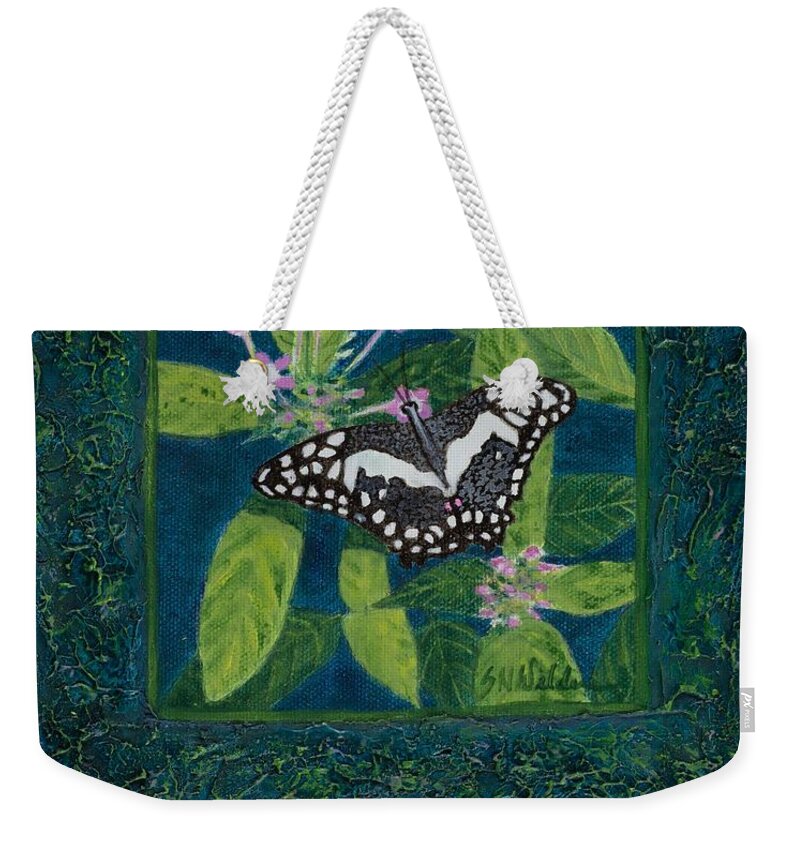 Butterfly Weekender Tote Bag featuring the painting Rhapsody in Blue II by Sandra Neumann Wilderman