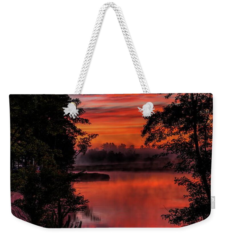 Backwater Weekender Tote Bag featuring the photograph Rhinelander Flowage Sunrise Reflection by Dale Kauzlaric
