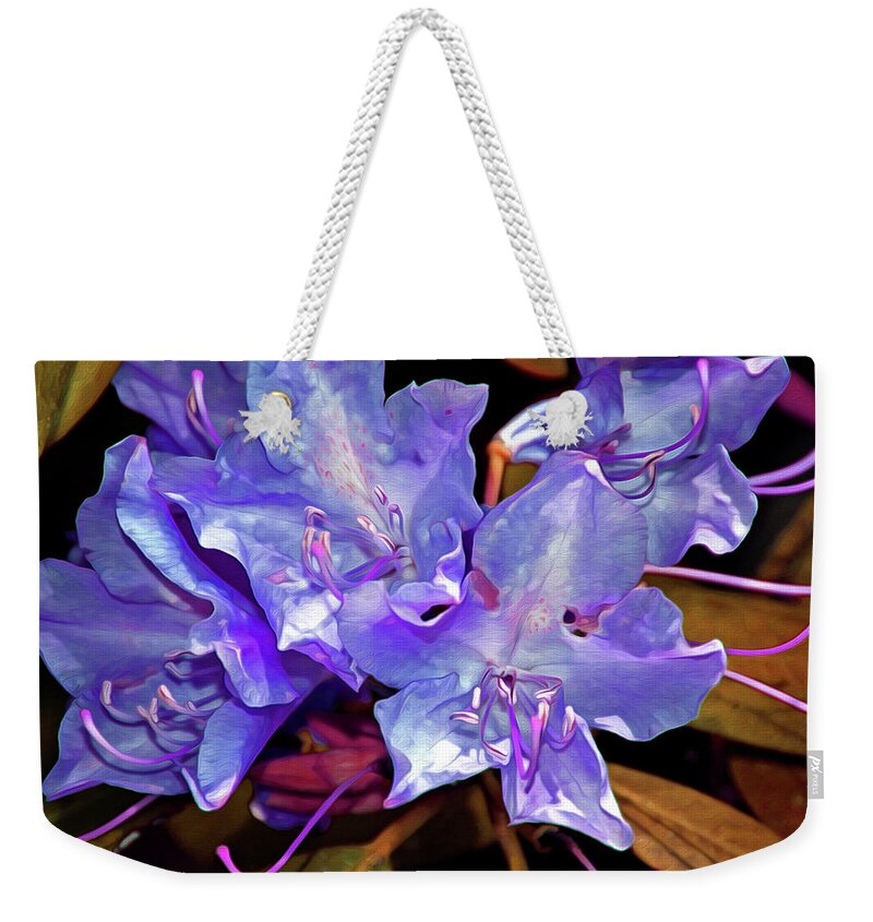 Flowing Weekender Tote Bag featuring the mixed media Rhododendron Glory 6 by Lynda Lehmann