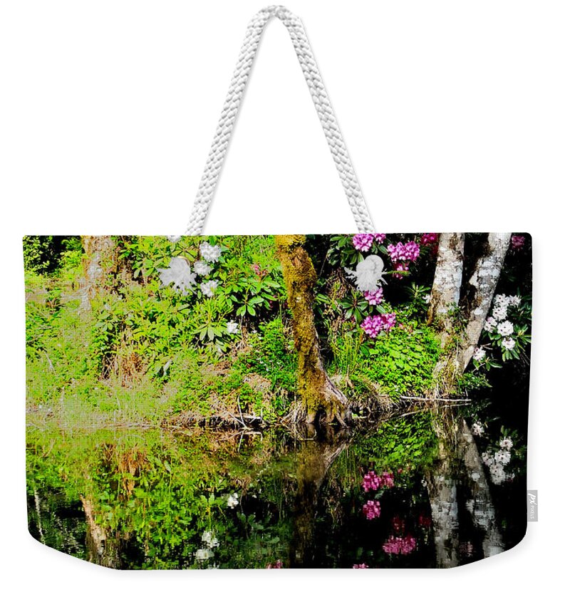 Flowers Weekender Tote Bag featuring the photograph Rhododendron Reflection by Tranquil Light Photography