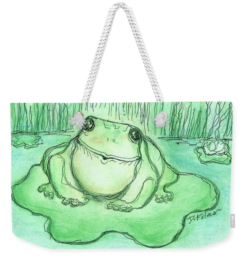 Frog Weekender Tote Bag featuring the drawing Ribbittt.... by Denise F Fulmer