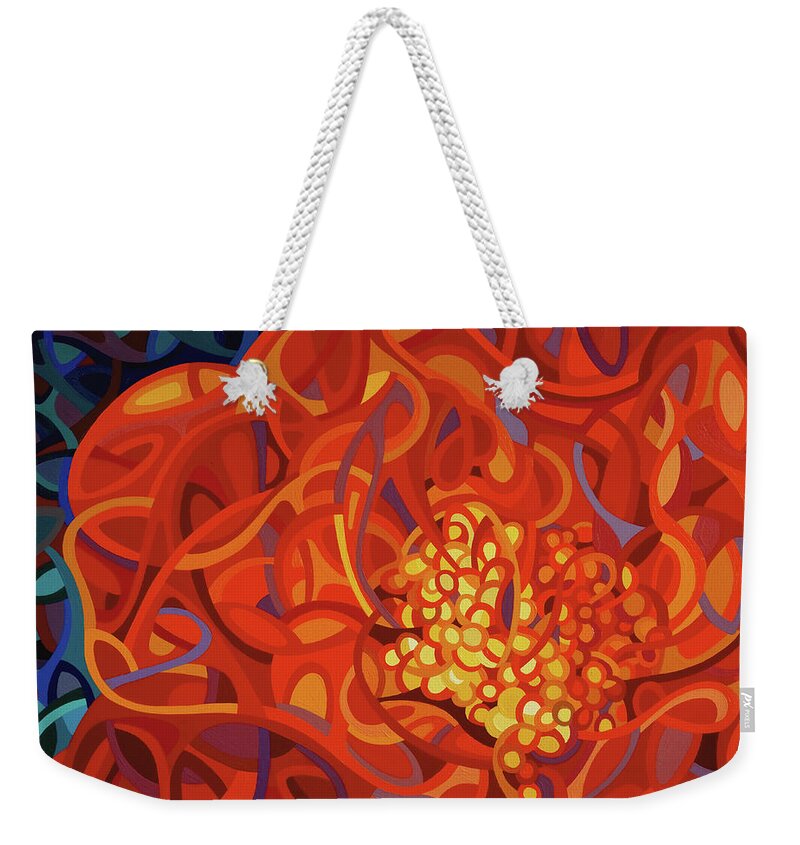 Fine Art Weekender Tote Bag featuring the painting Ribbons and Pearls by Mandy Budan