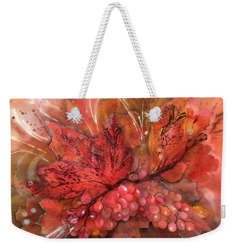Red Grape Berries Weekender Tote Bag featuring the painting Rich Grape Harvest by Sabina Von Arx