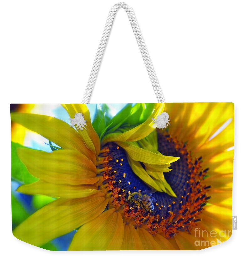 Sunflower Weekender Tote Bag featuring the photograph Rich in Pollen by Gwyn Newcombe