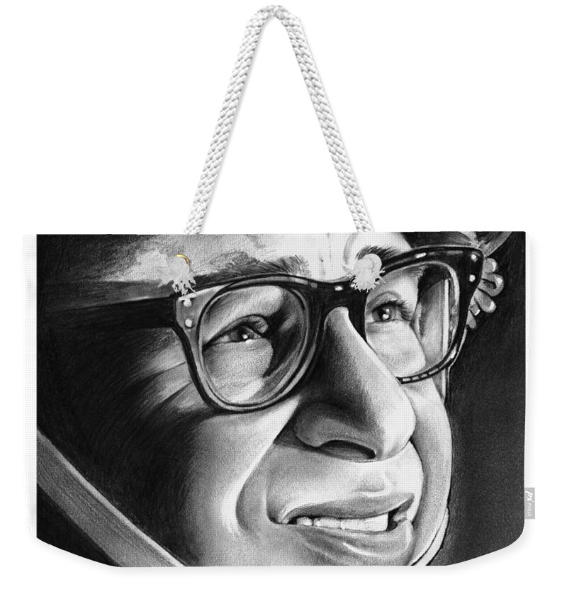 Rick Moranis Weekender Tote Bag featuring the drawing Rick Moranis by Greg Joens