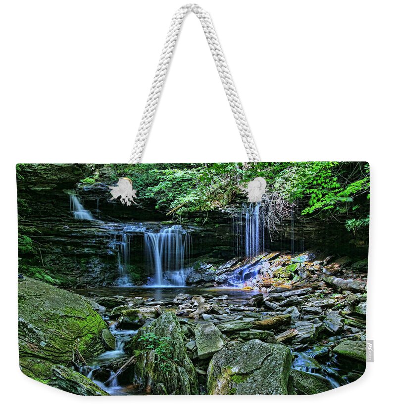Waterfall Weekender Tote Bag featuring the photograph Ricketts Glen S P - B. Reynolds Falls # 2 by Allen Beatty