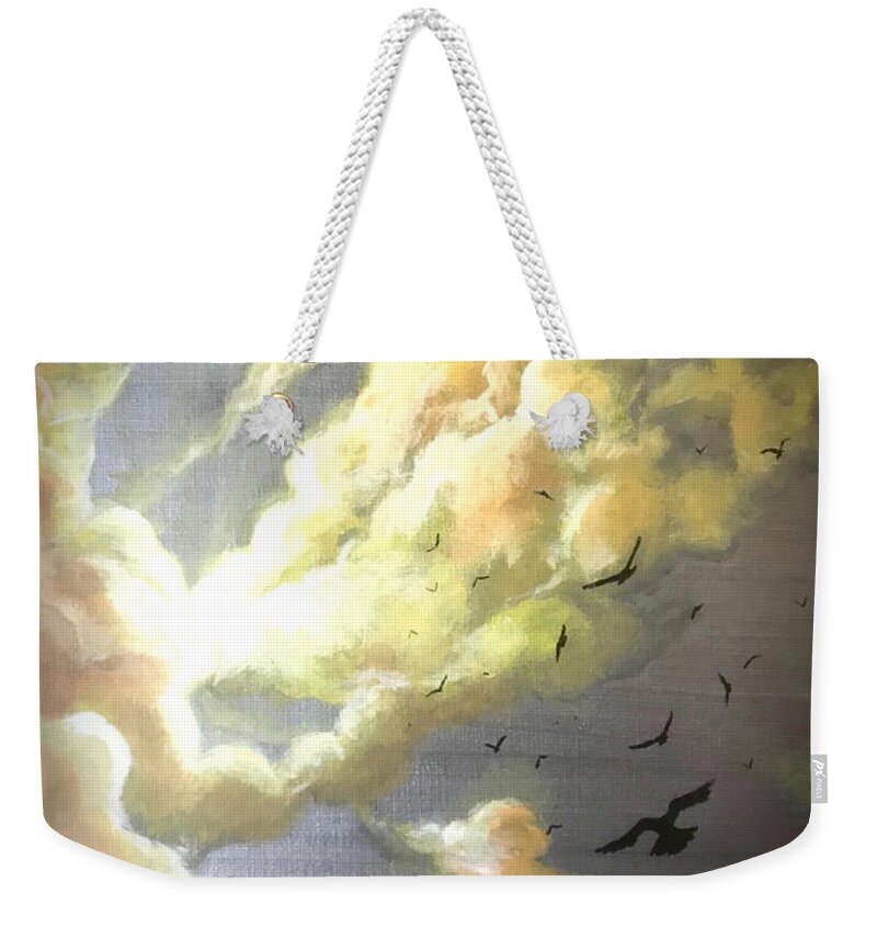 Golden Clouds Weekender Tote Bag featuring the painting Ride The Sky by Joel Tesch