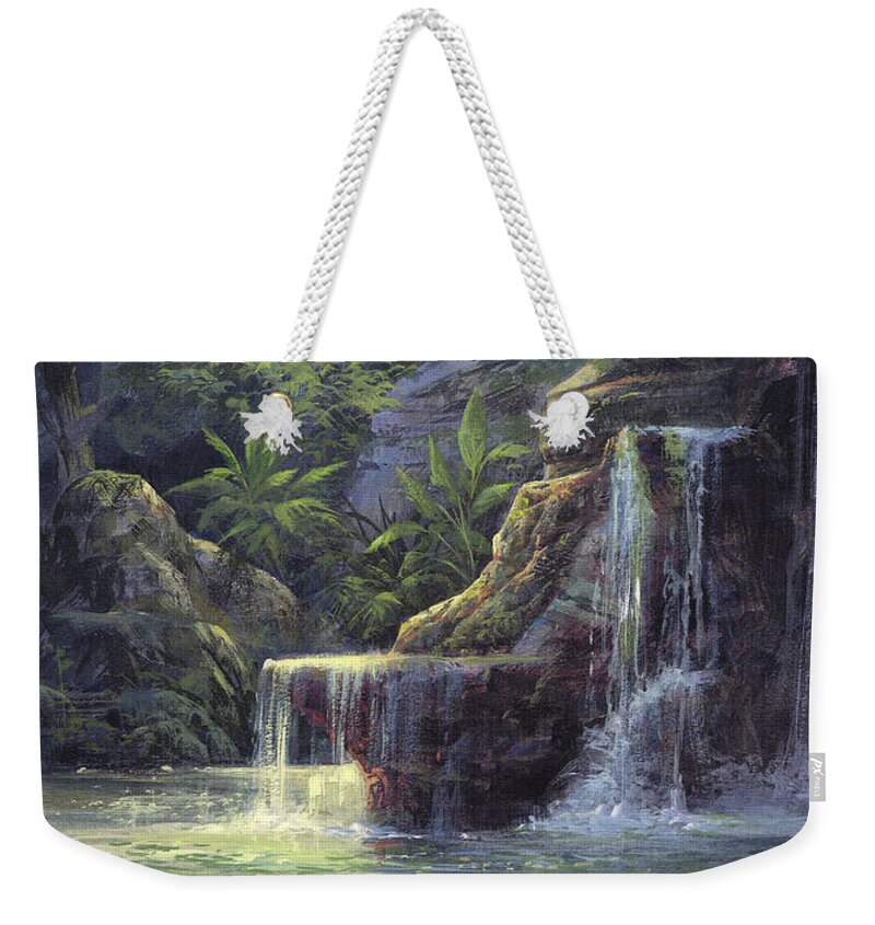 Michael Humphries Weekender Tote Bag featuring the painting Rim Lit Falls by Michael Humphries