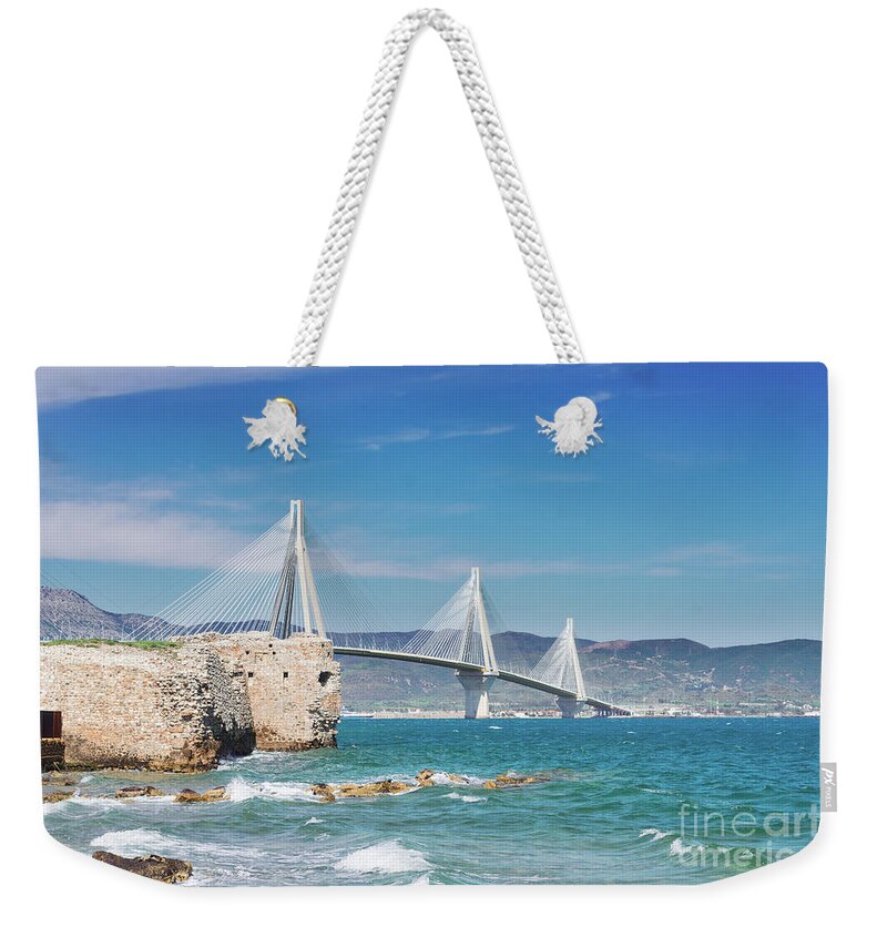 Patras Weekender Tote Bag featuring the photograph Rio Antirrio Bridge by Anastasy Yarmolovich